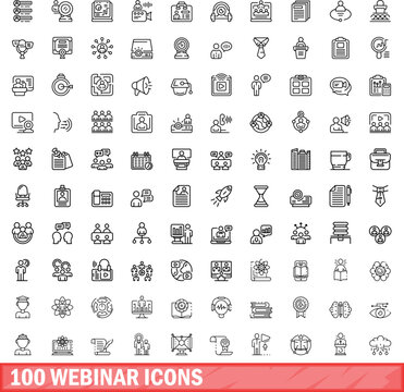100 webinar icons set. Outline illustration of 100 webinar icons vector set isolated on white background