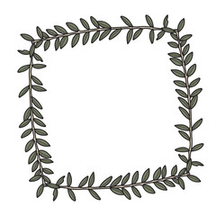 Ornament. Leaves frame, floral pattern. Twigs with leaves in the form of a frame. Decoration for a postcard. Spring frame.