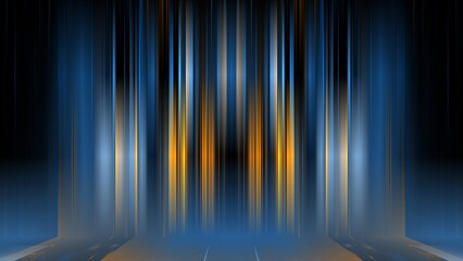 Luminous podium wall, reflection, neon glass, geometric blurred shapes, futurism, bright colors stripes. Showcase for a beauty product. 3d render