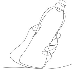 Continuous one line drawing of bottles for liquid laundry detergent, bleach, fabric softener, dishwashing liquid or another cleaning agent. Easy to place your text and brand logo. Vector illustration