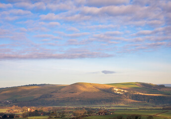 Beautiful early morning views of the south downs and mount caburn from Beddingham hill East Sussex south east England © SuxxesPhoto
