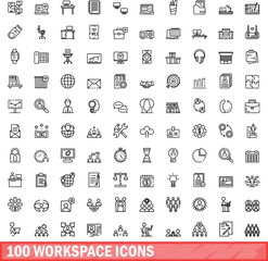 100 workspace icons set. Outline illustration of 100 workspace icons vector set isolated on white background