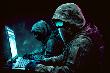 Cyber security in wars. dark background.