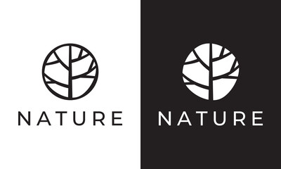 tree with circle logo. creative line nature icon vector design.