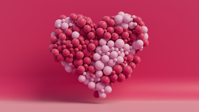 Multicolored Balloon Love Heart. Light Pink and Dark Pink Balloons arranged in a heart shape. 3D Render. 