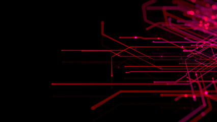 Futuristic Digital Lines form a High-Tech Structure. Red and Pink Connectivity Concept with copy-space.