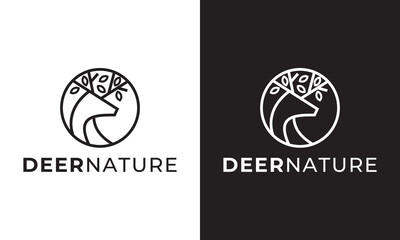 deer head white leaf logo. creative modern vector icon design.