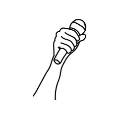 illustration of a hand holding a microphone,hand drawn icon of a hand holding a microphone