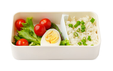 Healthy food delivery in take away box isolated on white background