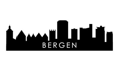 Obraz premium Bergen skyline silhouette. Black Bergen city design isolated on white background.