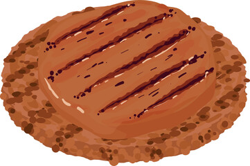 Grilled meat icon isometric vector. Fried burger patty on fried piece of meat. Protein product, junk food