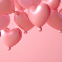 heart shaped balloons in 3D illustration. Generative AI. 