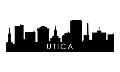 Utica skyline silhouette. Black Utica city design isolated on white background.