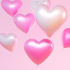 Fototapeta na wymiar balloons in the shape of heart pink 3D illustration. Generative AI. 