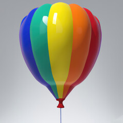 Rainbow hot air balloon 3D illustration. Generative AI.