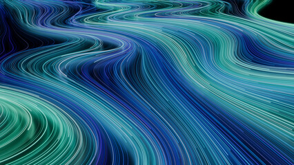 Colorful Swoosh Background with Blue, Purple and Green Streaks. 3D Render.