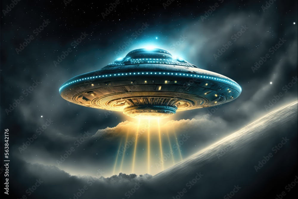 Sticker ufo in the sky made with generative ai
