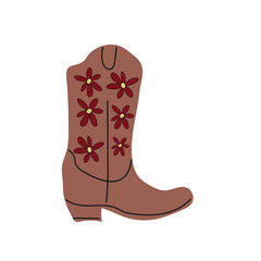 Cowboy boot with ornament. Wild west theme. Hand drawn colored trendy vector isolated illustration