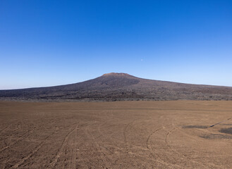 Views across the black lava volcano field of Jabal Qidr in the Harrat Khaybar region, north west Saudi Arabia