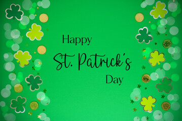 Decorative Saint Patrick's Day, Green Flat Lay, English Text Happy St. Patrick's Day