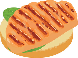 Meat sandwich icon isometric vector. Sandwich with grilled meat and spinach leaf. Food concept, snack, appetizer