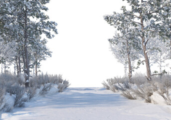 3D render forests and nature during winter