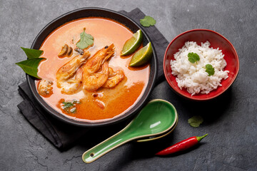 Thai Tom Yum Soup and bowl of rice