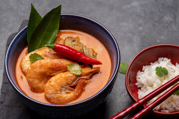 Thai Tom Yum Soup and bowl of rice