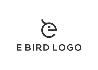 e letter with bird logo design vector illustration template