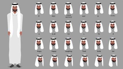 arab man character constructor sets with lip sync and emotions design vector