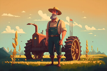 Cartoon style illustration of a farmer - AI generative