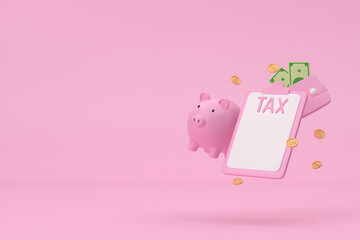 Tax Day Reminder Concept. Businessman submit tax by online concept, online tax payment and report. Business income. 3d illustration.