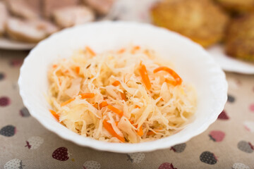 appetizing crispy sauerkraut in bowl plate
