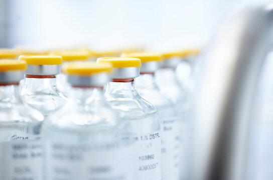Close-up of laboratory glassware in a lab