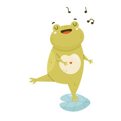 Obraz premium Cute happy frog singing on a water leaf