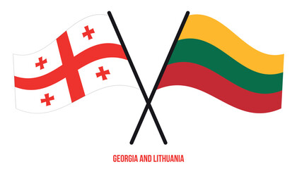 Georgia and Lithuania Flags Crossed And Waving Flat Style. Official Proportion. Correct Colors. - obrazy, fototapety, plakaty
