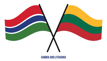 Gambia and Lithuania Flags Crossed And Waving Flat Style. Official Proportion. Correct Colors.