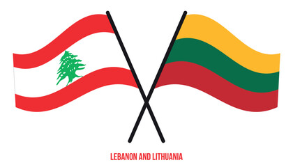 Lebanon and Lithuania Flags Crossed And Waving Flat Style. Official Proportion. Correct Colors.