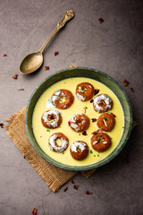 Rasbali is a traditional Indian sweet made from chhena or cottage cheese and dipped in sugar syrup