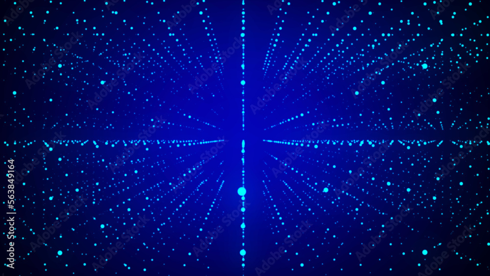 Poster futuristic infinite flow of scientific data on blue background. network structure of an array of poi
