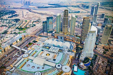 Washable wall murals Burj Khalifa dubai mall and night towers from khalifa tower burj in emirates