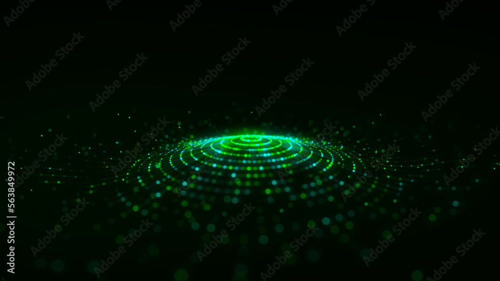 Poster futuristic of circular flow of particles. digital cyberspace. network connections structure. 3d rend