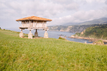 Landscape with horreo in front of sky