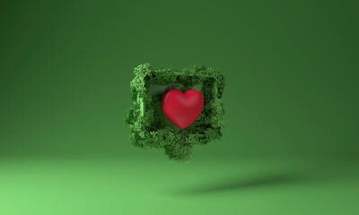 Like icon button covered with green plants over colored background