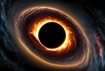 black hole slowly rotating in space the event horizon of black hole, High Quality Illustration. Generative AI
