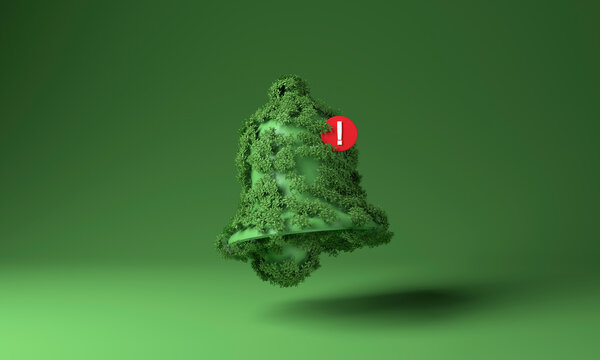 Notification bell icon covered with plants against green background