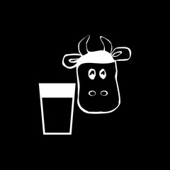 Cow head milk icon isolated on black background.