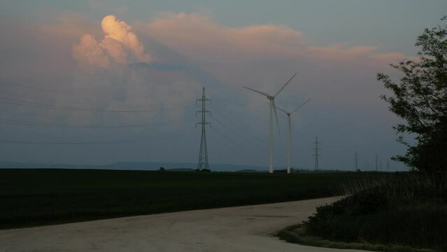 renewable energy, wind turbines, wind farm, solar panels, solar, energy, windmill, wind, energy, sun, sky, alternative energy, device, electric lines, electricity, field, grass, kinetic energy