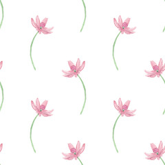 Fototapeta na wymiar Rose wild flowers pattern.Watercolor hand drawn floral print isolated on white background.