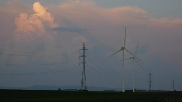renewable energy, wind turbines, wind farm, solar panels, solar, energy, windmill, wind, energy, sun, sky, alternative energy, device, electric lines, electricity, field, grass, kinetic energy